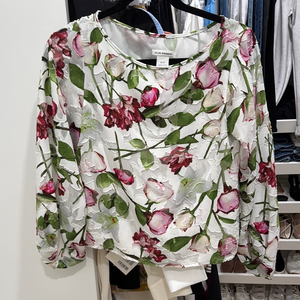 Club Monaco Pink and Red Floral 3/4 Sleeve Blouse